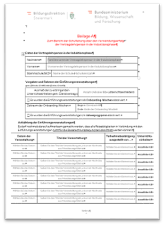 Einführungsveranstaltungen - Beilage A